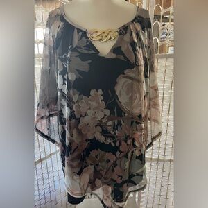 Ava & Grace Top Womens XL Multicolor Floral Sheer Sleeveless Chiffon Style